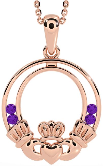 Amethyst Rose Gold Claddagh Necklace