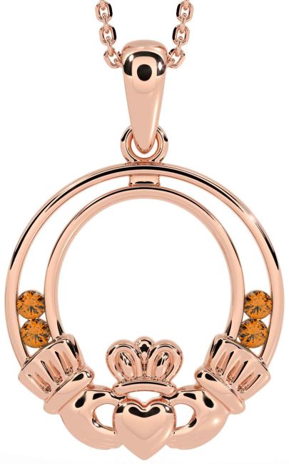 Citrine Rose Gold Claddagh Necklace