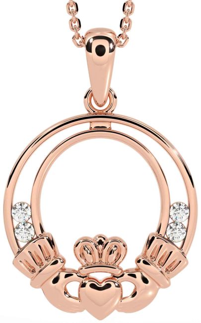 Diamond Rose Gold Claddagh Necklace