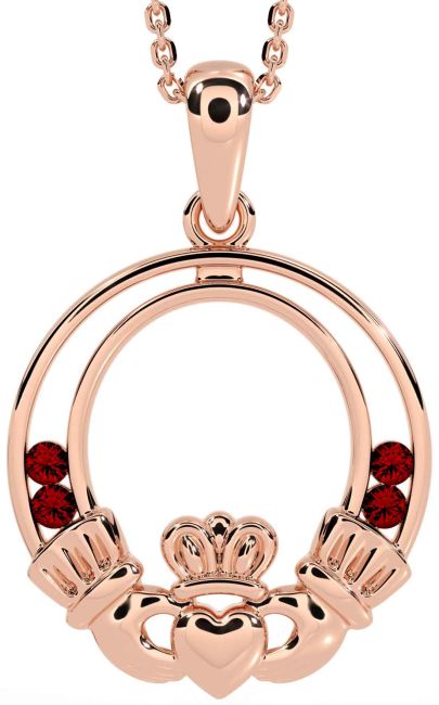 Garnet Rose Gold Claddagh Necklace