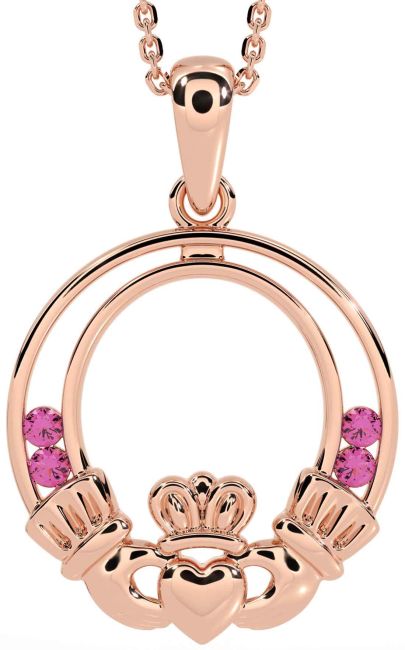 Pink Tourmaline Rose Gold Claddagh Necklace