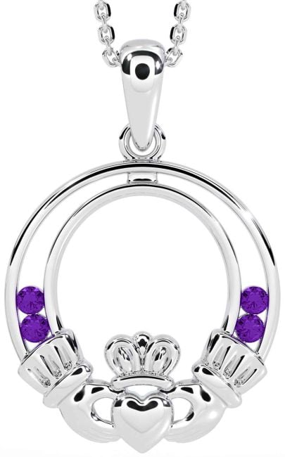 Amethyst Silver Claddagh Necklace