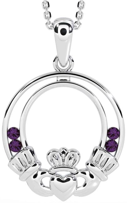 Alexandrite Silver Claddagh Necklace