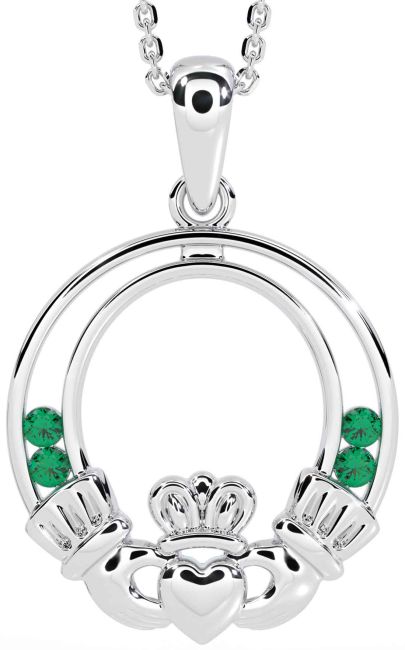 Emerald Silver Claddagh Necklace