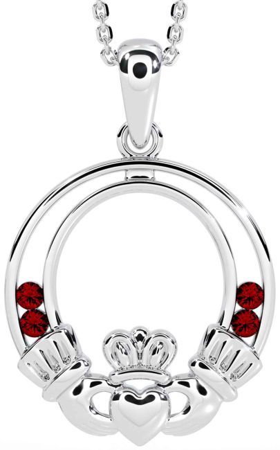 Garnet Silver Claddagh Necklace