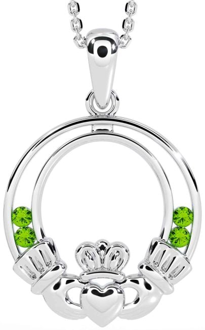 Peridot Silver Claddagh Necklace