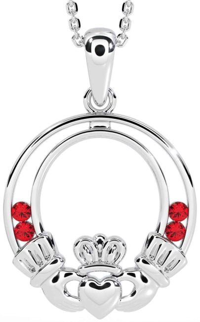 Ruby Silver Claddagh Necklace