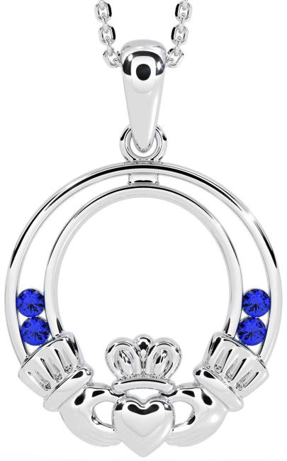 Sapphire Silver Claddagh Necklace