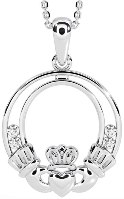 Diamond White Gold Claddagh Necklace