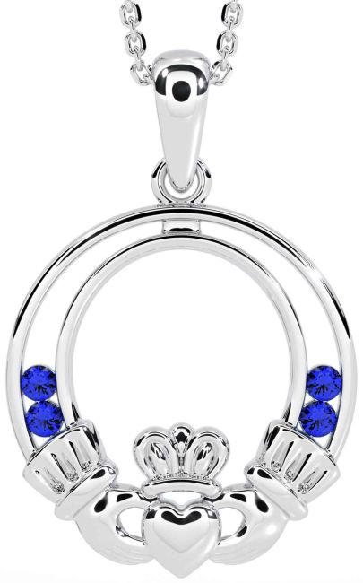 Sapphire White Gold Claddagh Necklace