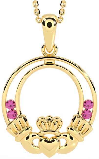 Pink Tourmaline Gold Claddagh Necklace