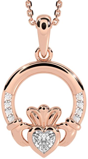 Diamond Rose Gold Silver Claddagh Necklace