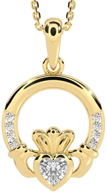 Diamond Gold Silver Claddagh Necklace