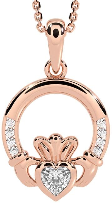 Diamond Rose Gold Claddagh Necklace