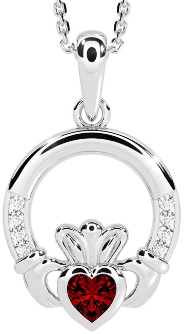 Diamant Granaat Zilver Claddagh Halsketting