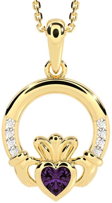 Diamant Alexandrit Guld Claddagh Halskæde