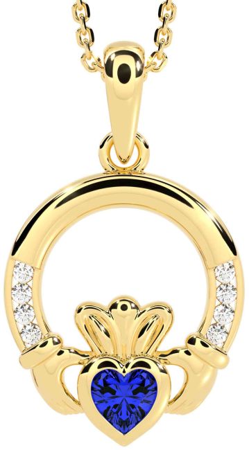 Diamond Sapphire Gold Claddagh Necklace