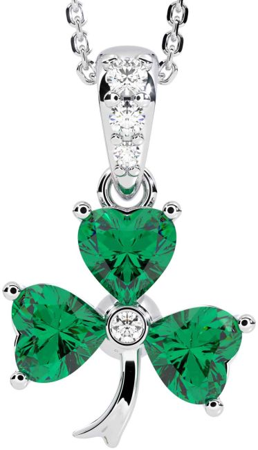 Diamond Emerald White Gold Shamrock Necklace