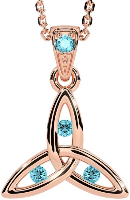 Aquamarine Rose Gold Silver Celtic Trinity Knot Necklace