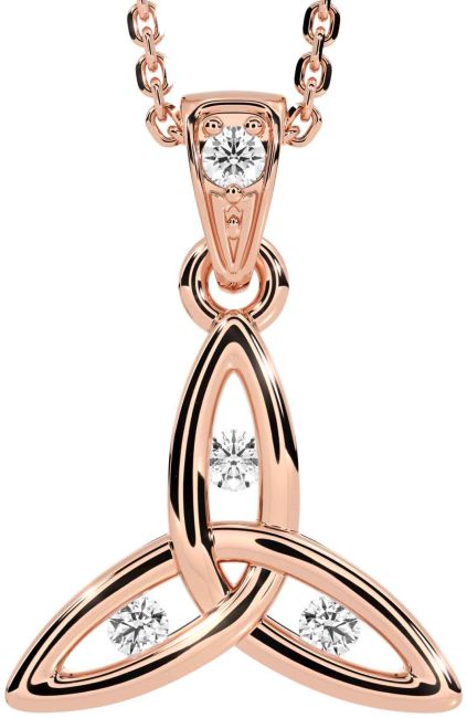 Diamond Rose Gold Silver Celtic Trinity Knot Necklace