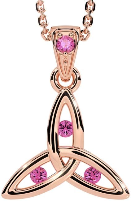 Pink Tourmaline Rose Gold Silver Celtic Trinity Knot Necklace