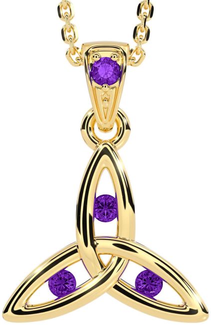 Amethyst Gold Silver Celtic Trinity Knot Necklace