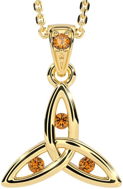 Citrine Gold Silver Celtic Trinity Knot Necklace