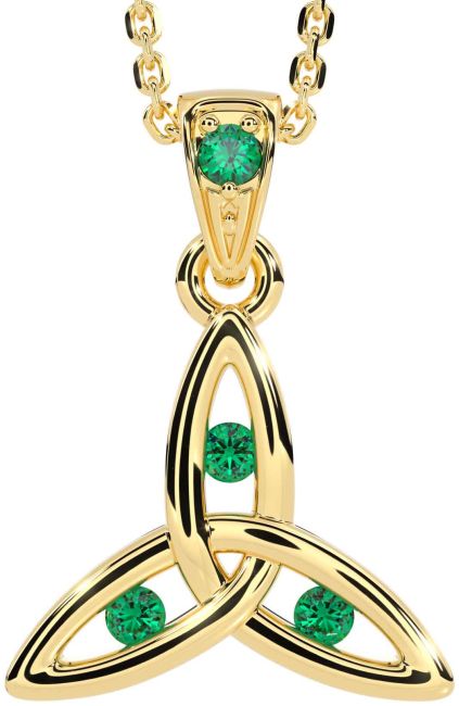 Emerald Gold Silver Celtic Trinity Knot Necklace