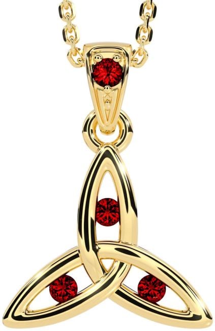 Garnet Gold Silver Celtic Trinity Knot Necklace