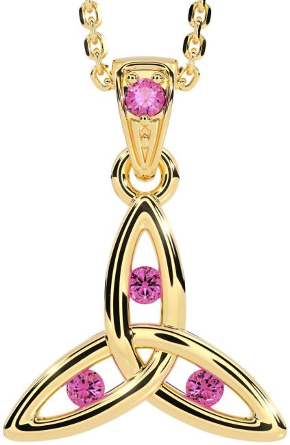 Pink Tourmaline Gold Silver Celtic Trinity Knot Necklace
