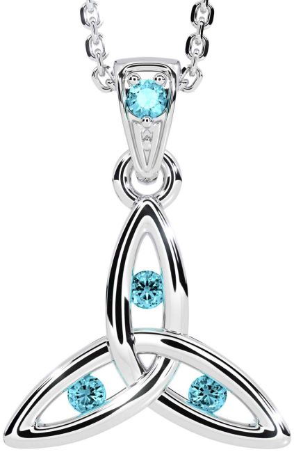 Aquamarine Silver Celtic Trinity Knot Necklace