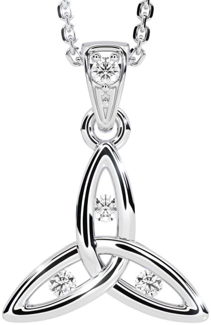 Diamond Silver Celtic Trinity Knot Necklace