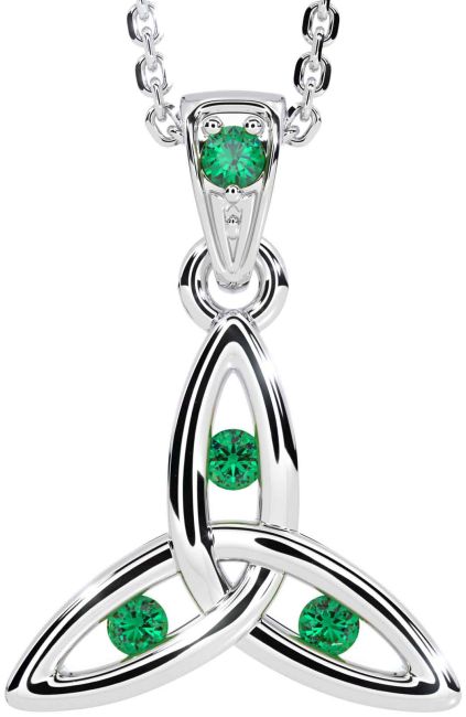 Emerald Silver Celtic Trinity Knot Necklace