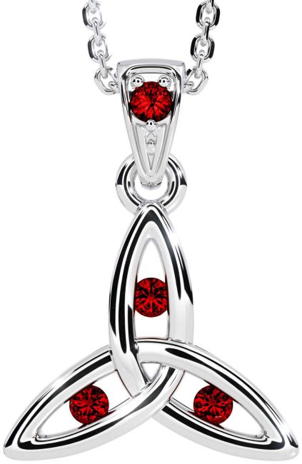 Garnet Silver Celtic Trinity Knot Necklace