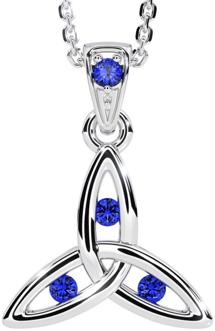 Sapphire Silver Celtic Trinity Knot Necklace