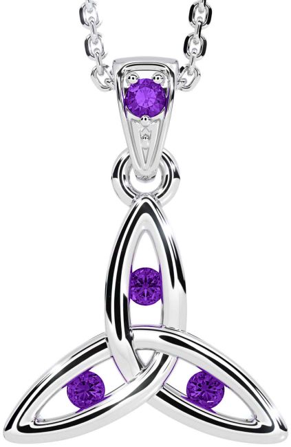 Amethyst White Gold Celtic Trinity Knot Necklace