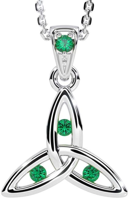 Emerald White Gold Celtic Trinity Knot Necklace