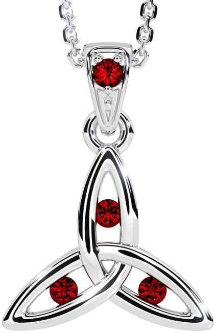 Garnet White Gold Celtic Trinity Knot Necklace