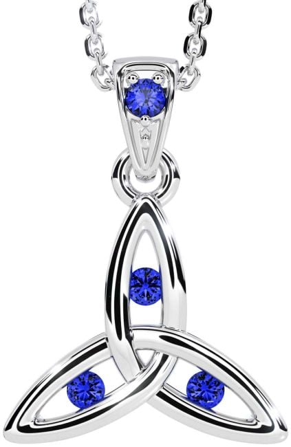 Sapphire White Gold Celtic Trinity Knot Necklace