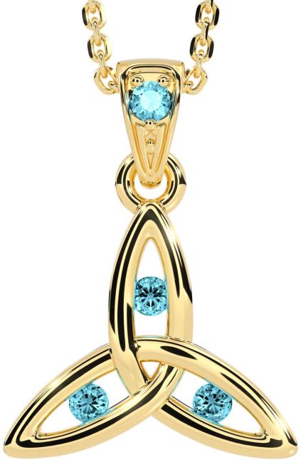 Aquamarine Gold Celtic Trinity Knot Necklace