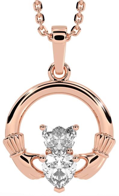 Diamond Rose Gold Silver Claddagh Necklace