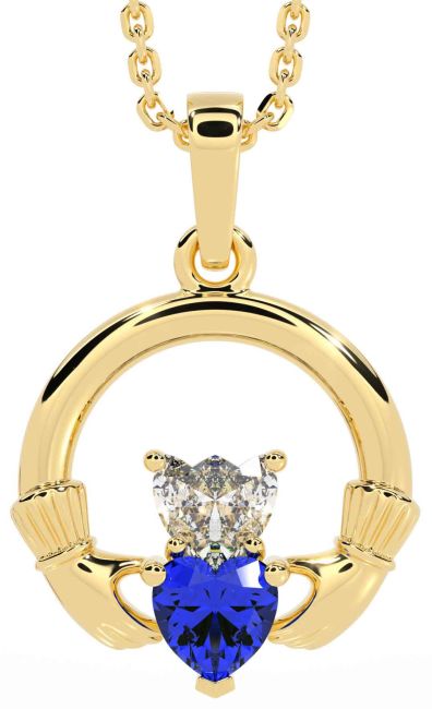 Diamond Sapphire Gold Silver Claddagh Necklace