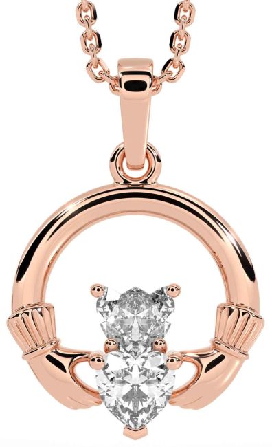 Diamond Rose Gold Claddagh Necklace