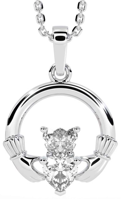 Diamond Silver Claddagh Necklace