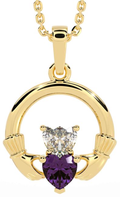 Diamond Alexandrite Gold Claddagh Necklace