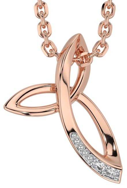 Diamond Rose Gold Silver Celtic Trinity Knot Necklace