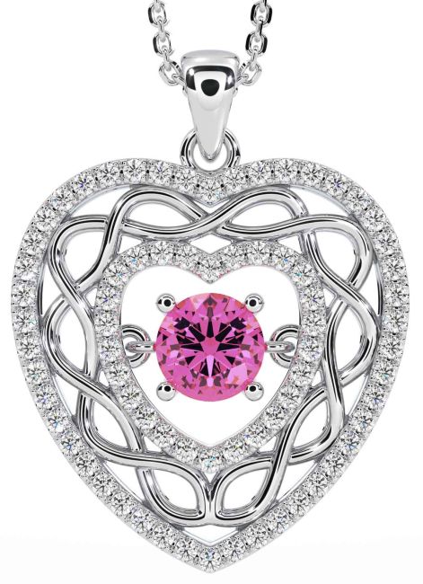 Diamond Pink Tourmaline Silver Celtic Heart Necklace