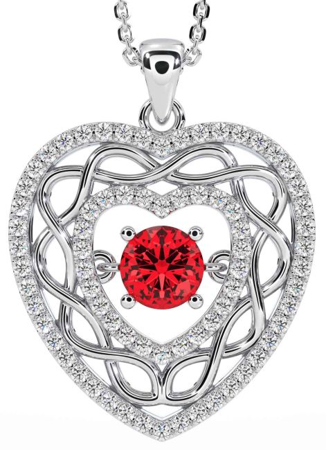 Diamond Ruby Silver Celtic Heart Necklace