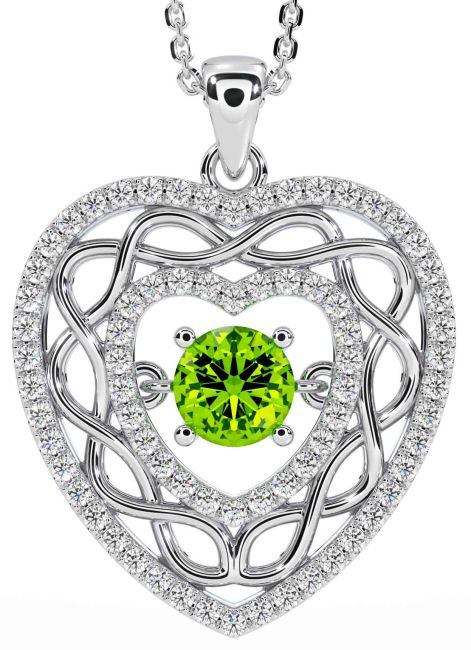 Diamond Peridot White Gold Celtic Heart Necklace