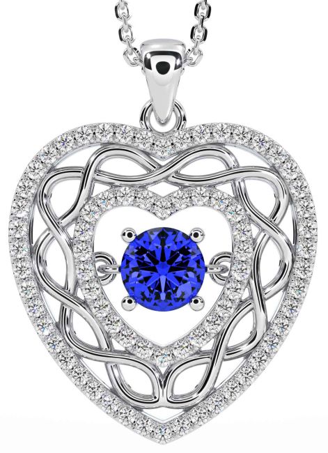 Diamond Sapphire White Gold Celtic Heart Necklace